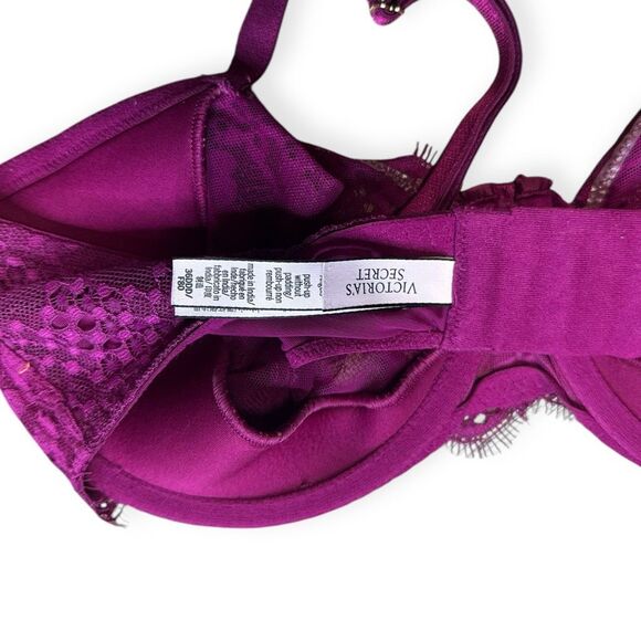 VICTORIA’S SECRET Women’s Purple Lace Push-up Without Padding Bra Size 36DDD - Picture 3 of 7
